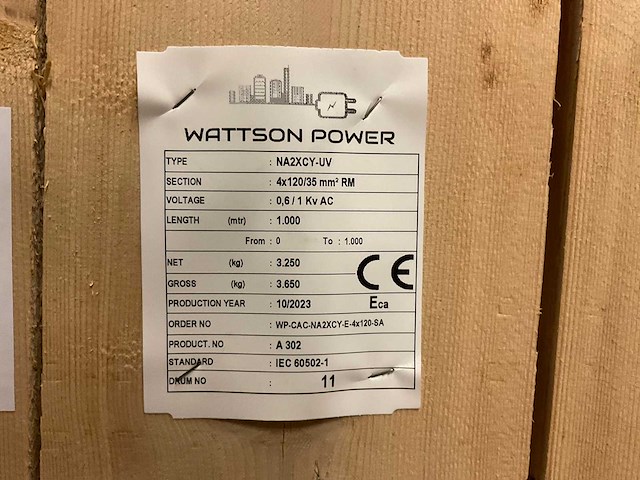 Wattson power na2xcy-uv aluminium voedingskabel op haspel 4×120/35mm² rm (1000mtr) - afbeelding 2 van  2
