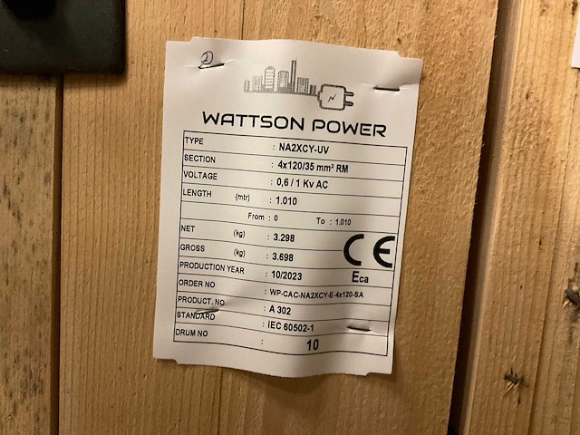 Wattson power na2xcy-uv aluminium voedingskabel op haspel 4×120/35mm² rm (1010mtr) - afbeelding 4 van  4