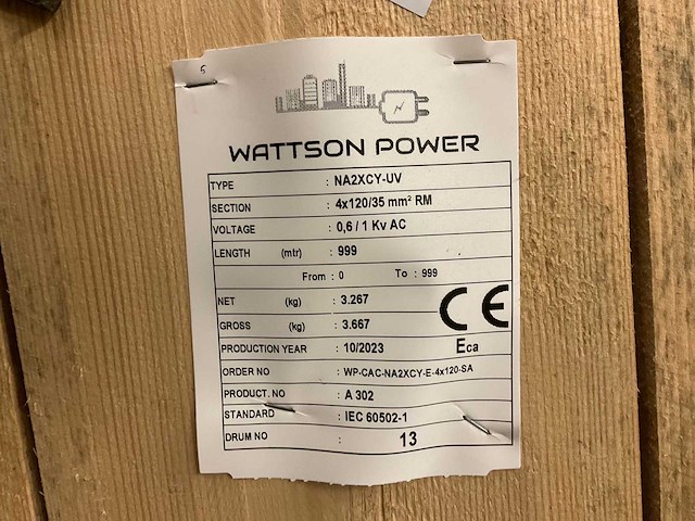 Wattson power na2xcy-uv aluminium voedingskabel op haspel 4×120/35mm² rm (999mtr) - afbeelding 4 van  4