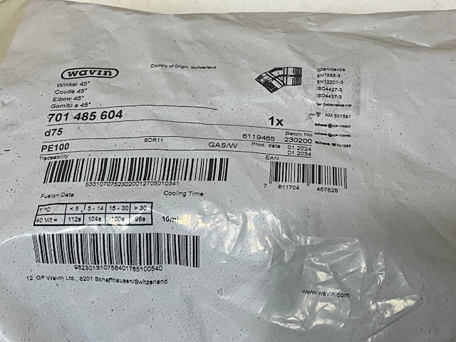 Wavin pe t-stuk 45° 75mm pn4 zwart (9x) - afbeelding 3 van  4