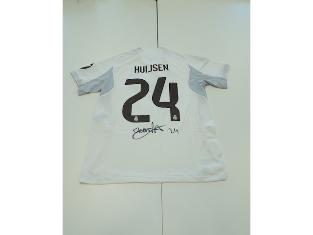 Wedstrijd gedragen dean huijsen shirt - real madrid adidas, wit, gesigneerd, l - afbeelding 1 van  2