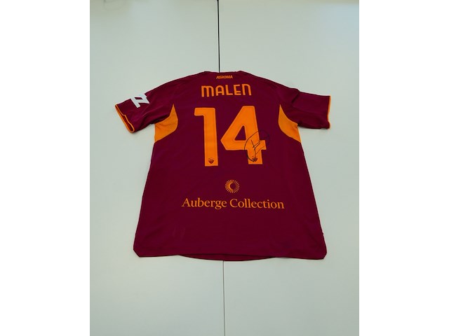 Wedstrijd gedragen donyell malen shirt - as roma adidas, bordeaux/oranje, gesigneerd, m - afbeelding 1 van  2
