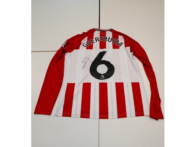 Wedstrijd gedragen lutsharel geertruida shirt - sunderland hummel, rood/wit, gesigneerd, l - afbeelding 2 van  2
