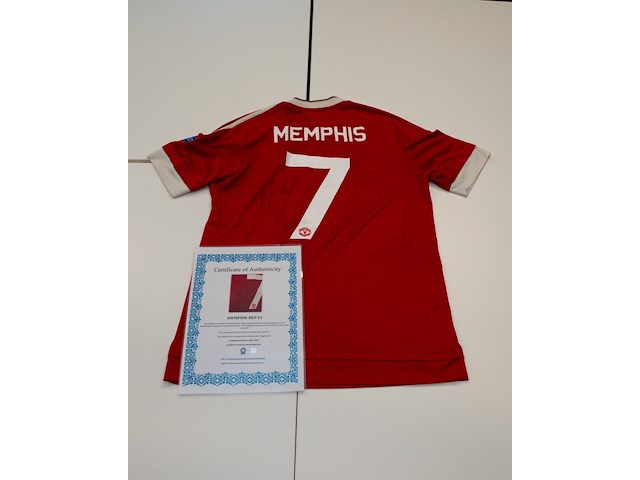 Wedstrijd gedragen memphis depay shirt - manchester united adidas, rood, gesigneerd, m - afbeelding 1 van  2