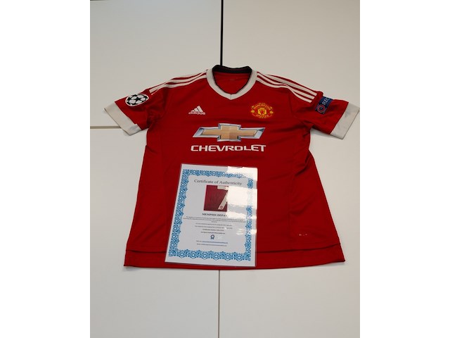 Wedstrijd gedragen memphis depay shirt - manchester united adidas, rood, gesigneerd, m - afbeelding 2 van  2