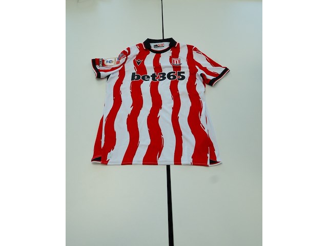 Wedstrijd gedragen million manhoef shirt - stoke city macron, rood/wit, gesigneerd, m - afbeelding 1 van  2