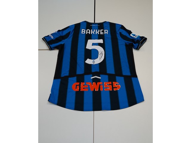 Wedstrijd gedragen mitchell bakker shirt - atalanta bergamo new balance, blauw/zwart, gesigneerd, m - afbeelding 1 van  2