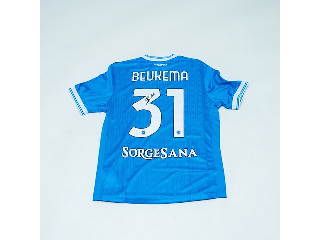 Wedstrijd gedragen sam beukema shirt – napoli armani, blauw, gesigneerd, l - afbeelding 1 van  2