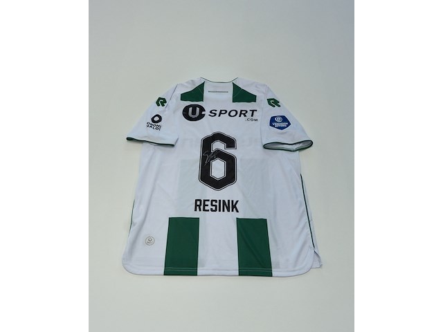 Wedstrijd gedragen stije resink shirt - fc groningen robey, groen/wit, gesigneerd, l - afbeelding 1 van  2