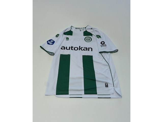 Wedstrijd gedragen stije resink shirt - fc groningen robey, groen/wit, gesigneerd, l - afbeelding 2 van  2