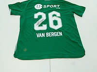 Wedstrijd gedragen thom van bergen shirt - fc groningen robey, groen/wit, gesigneerd, l - afbeelding 1 van  2
