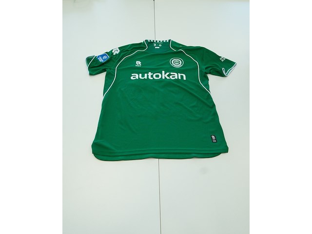 Wedstrijd gedragen thom van bergen shirt - fc groningen robey, groen/wit, gesigneerd, l - afbeelding 2 van  2