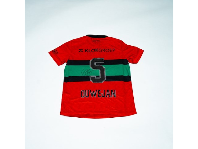 Wedstrijd gedragen thomas ouwejan shirt - nec robey, rood/groen/zwart, gesigneerd, m - afbeelding 1 van  2