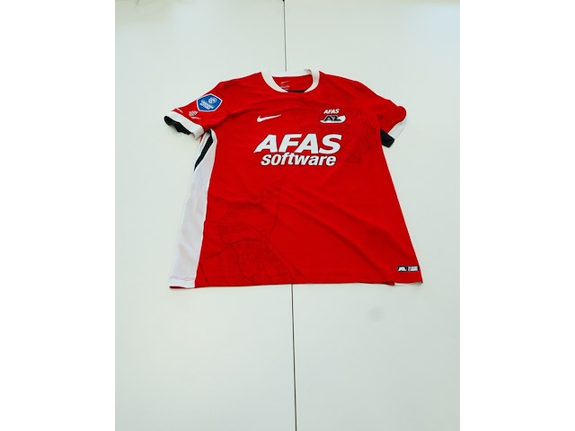 Wedstrijd gedragen troy parrot shirt - az alkmaar nike, rood/wit, gesigneerd, l - afbeelding 2 van  2