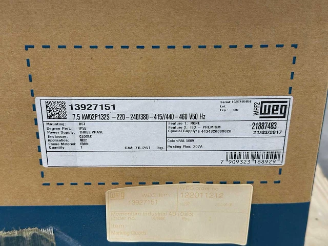 Weg - w22 / 02p132s - elektromotor 7,5 kw 1x - afbeelding 3 van  5