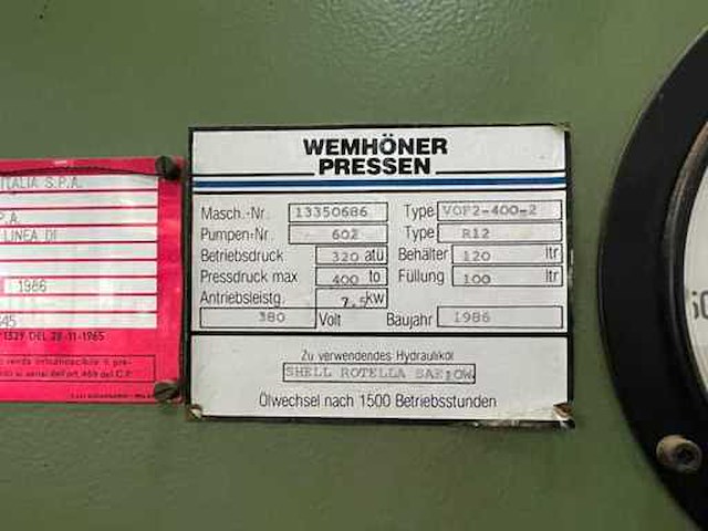 Wemhöner - vof2-400-2 - fineerpers - afbeelding 9 van  12