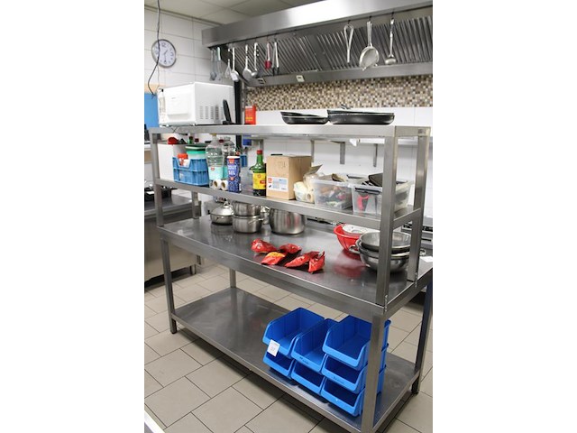 Werkbank met onderplateau voorzien van opbouwschappen. afm. 180 x 70 x werkhoogte 89 en totale hoogte 189 cm. - afbeelding 3 van  3