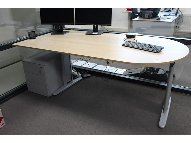 Werktafel met ladekast en afgeronde zijde. afmeting 200 x 100 cm. in hoogte verstelbaar - afbeelding 2 van  4