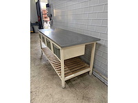 Werktafel met rvs blad en 4 lades en houtenrooster onderschap - afbeelding 4 van  7