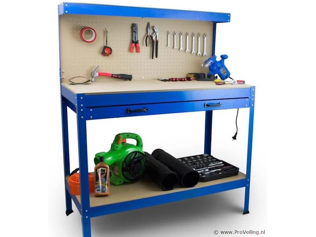 Werktafel / werkbank 115 x 55 x 140 cm incl. lade & gereedschapswand - afbeelding 1 van  2
