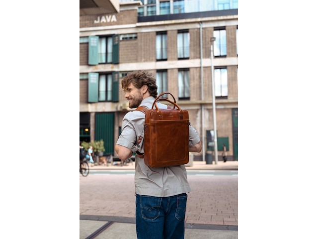 Werktas rugzak voor laptop en dagelijks gebruik met ritsvakken, dr amsterdam, brown, 2025 - afbeelding 7 van  8