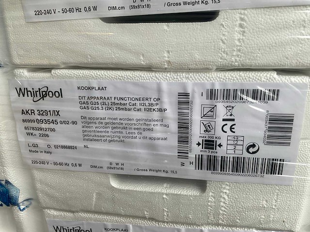 Whirlpool akr 3291/ix 5-pits gaskookplaat - afbeelding 2 van  2