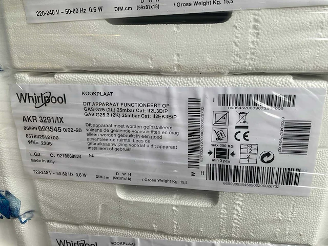 Whirlpool akr 3291/ix 5-pits gaskookplaat - afbeelding 2 van  2