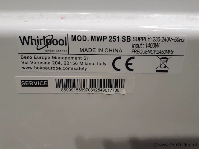 Whirlpool cook 25 solo magnetron mwp 251 sb - afbeelding 4 van  5