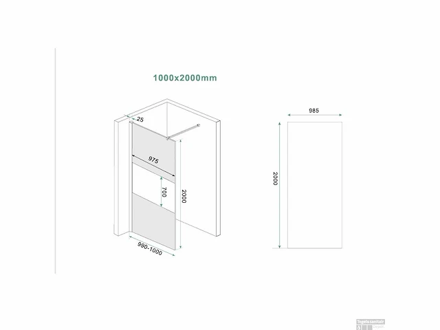 Wiesbaden - slim - douchewand 200 x 100 cm - afbeelding 2 van  4