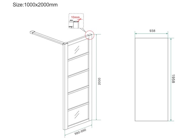 Wiesbaden horizon 20.3522 inloopdouche matzwart raster 100cm - afbeelding 3 van  4