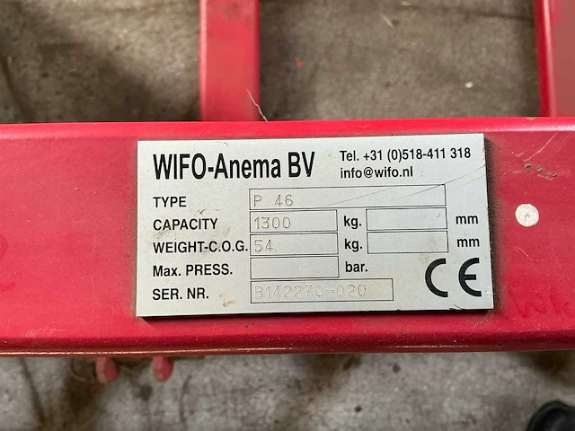 Wifo-anema p46 3-punts palletvork 1.300 kg met 1.000 mm lepels - afbeelding 5 van  5
