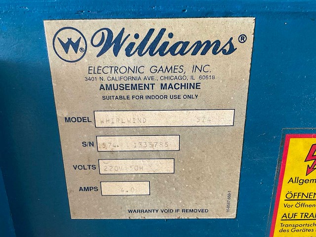 Williams whirlwind flipperkast - afbeelding 6 van  6
