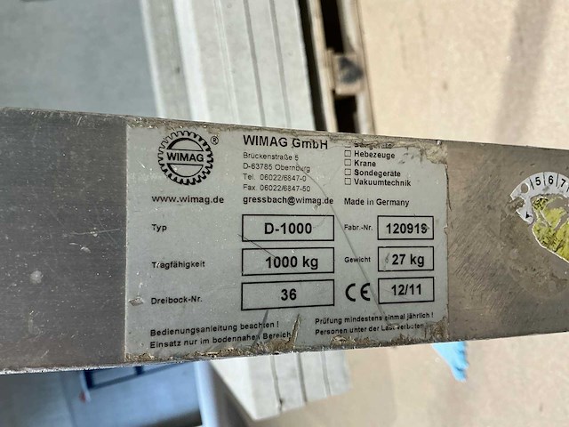 Wimag d-1000 aluminium hijsdriepoot – 1.000 kg - afbeelding 8 van  10