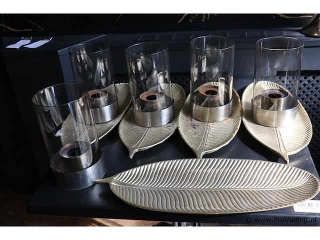 Windlicht op blad - 5 setjes - afbeelding 1 van  5