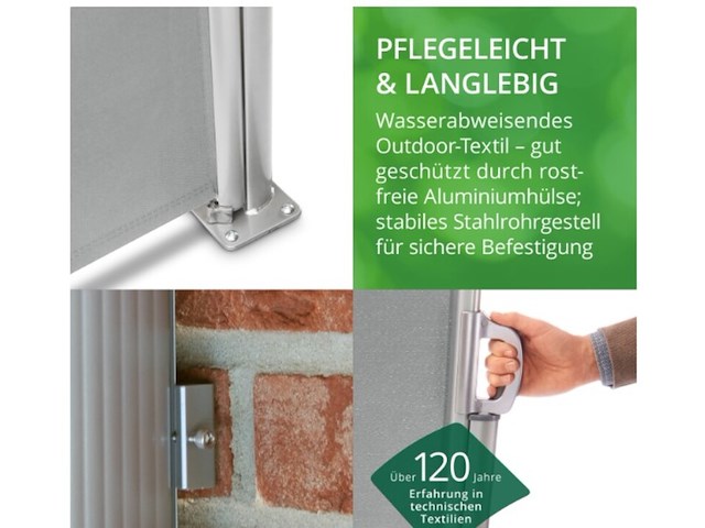 Windscherm oprolbaar, leco, uittrekbaar zijscherm / windscherm voor terras of balkon, lichtgrijs - afbeelding 8 van  8