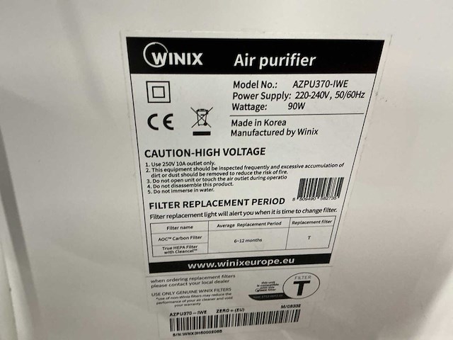 Winix azpu370-iwe luchtzuiveringsysteem - afbeelding 5 van  5