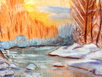 Wintertafereel in passe-partout en achter glas - afbeelding 3 van  5