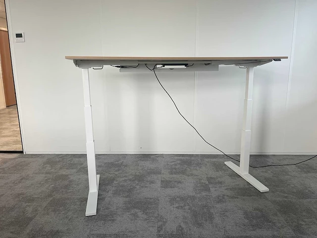 Wit/ eiken elektrische zit-sta bureau - afbeelding 7 van  9