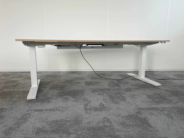 Wit/ eiken elektrische zit-sta bureau - afbeelding 4 van  9
