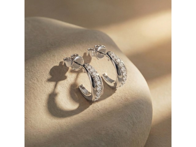 Witgoud oorbellen met diamant - afbeelding 1 van  3