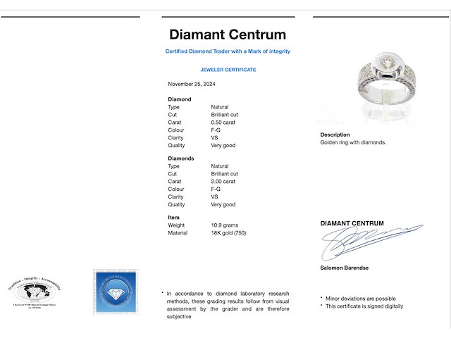 Witgouden 18 karaat ring met centrale briljant en zijdiamanten - afbeelding 3 van  8