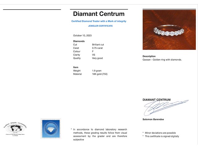 Witgouden alliance ring 0.75 carat briljant diamanten - afbeelding 1 van  2