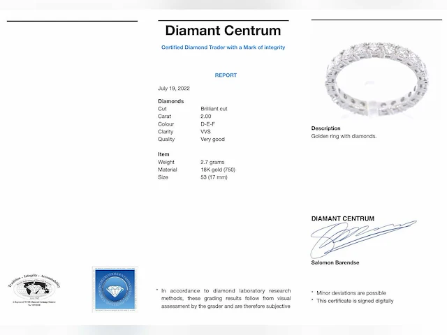 Witgouden alliance ring briljant 2.00 ct - afbeelding 2 van  10