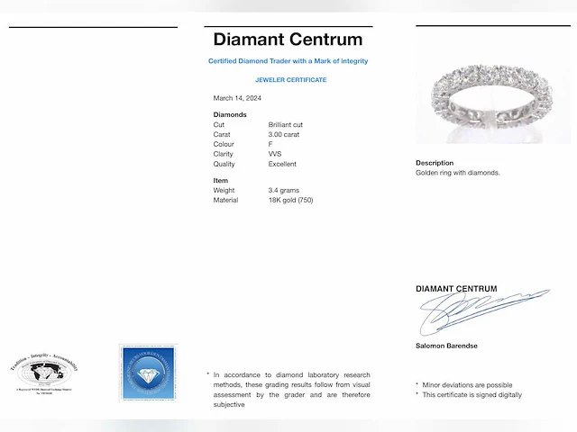 Witgouden alliance ring diamant 3.00 ct - afbeelding 2 van  10