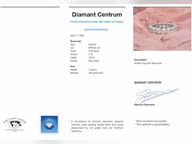Witgouden alliance ring diamant 4.00 ct - afbeelding 2 van  10