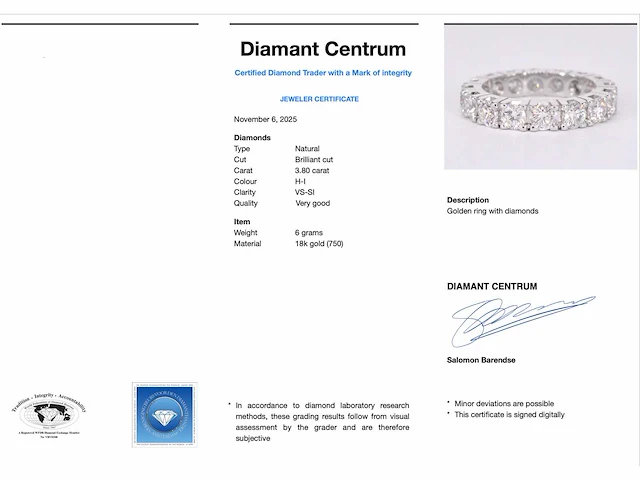 Witgouden alliance ring diamant - afbeelding 4 van  10