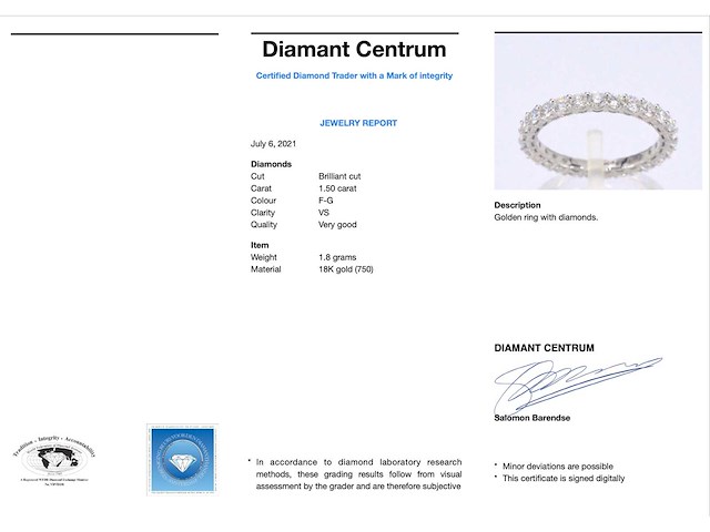 Witgouden alliance ring met briljant geslepen diamant - afbeelding 4 van  10