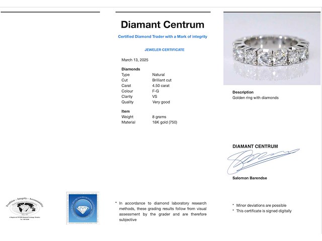 Witgouden alliance ring met grote diamanten - afbeelding 3 van  6