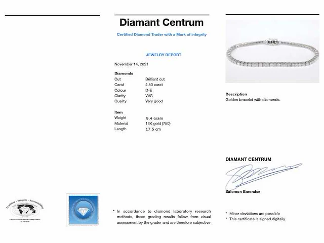Witgouden armband briljant 4.50 ct - afbeelding 9 van  9