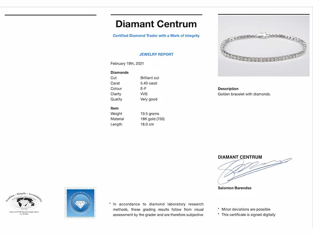 Witgouden armband briljant 5.40 ct - afbeelding 3 van  7